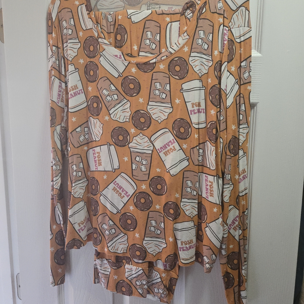 Posh Peanut Orange Donut and Coffee Pajama Set